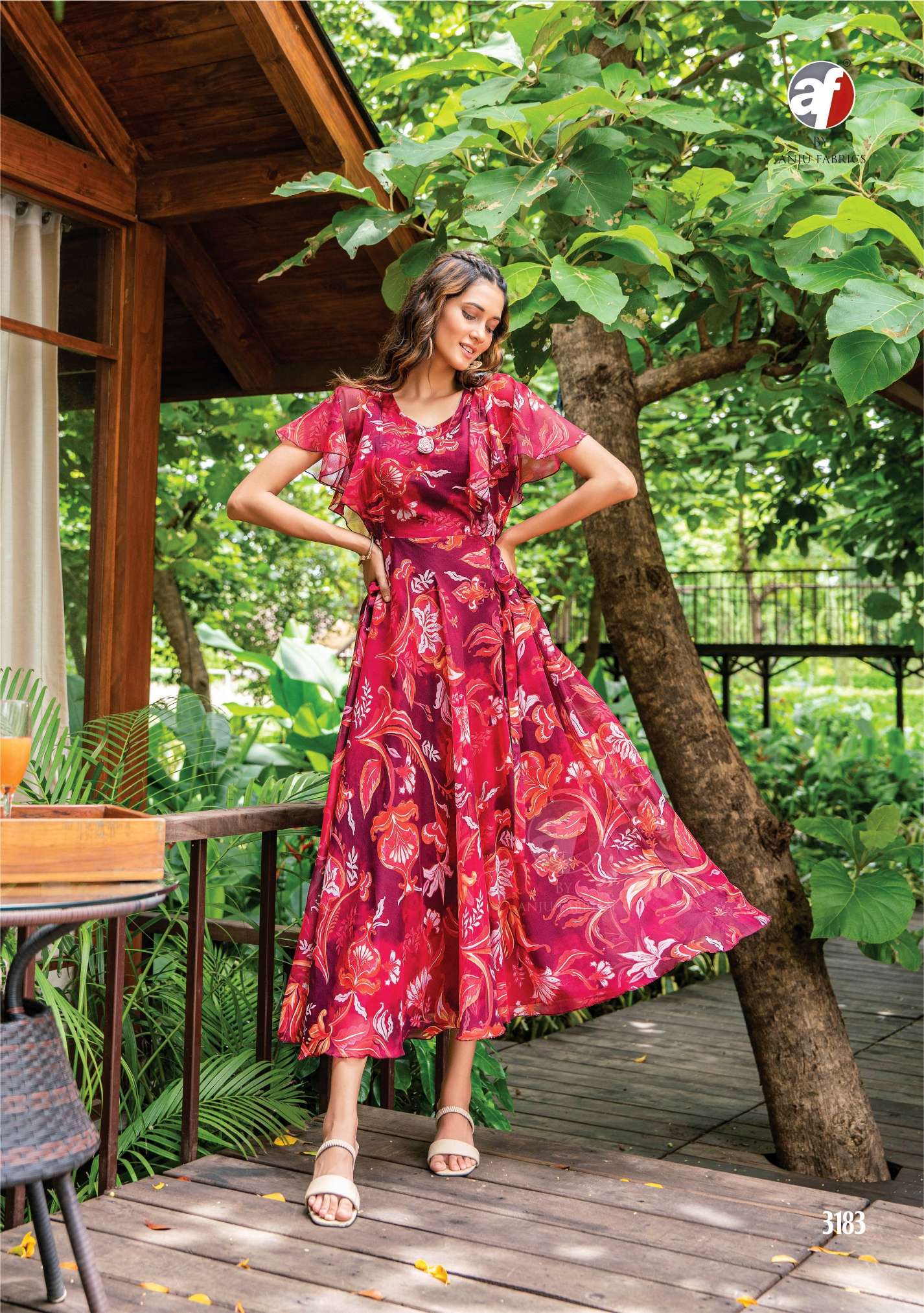 CORAL CHARM VOL 3  PRINTED VISCOSE PREMIUM CHIFFON DESIGNER KURTI WITH  FANCY BROOCH BY AF BRAND 1003